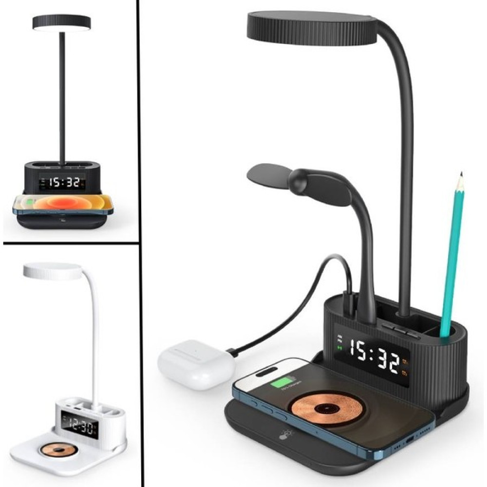 Oranlı Promosyon Masaüstü Kalemlik Işıklı Saatli Alarmlı ve USB Girişli 15W Kablosuz Şarj Cihazı Wireless Charger - Siyah Kalemlik (Kalem Kutusu) Fiyatı