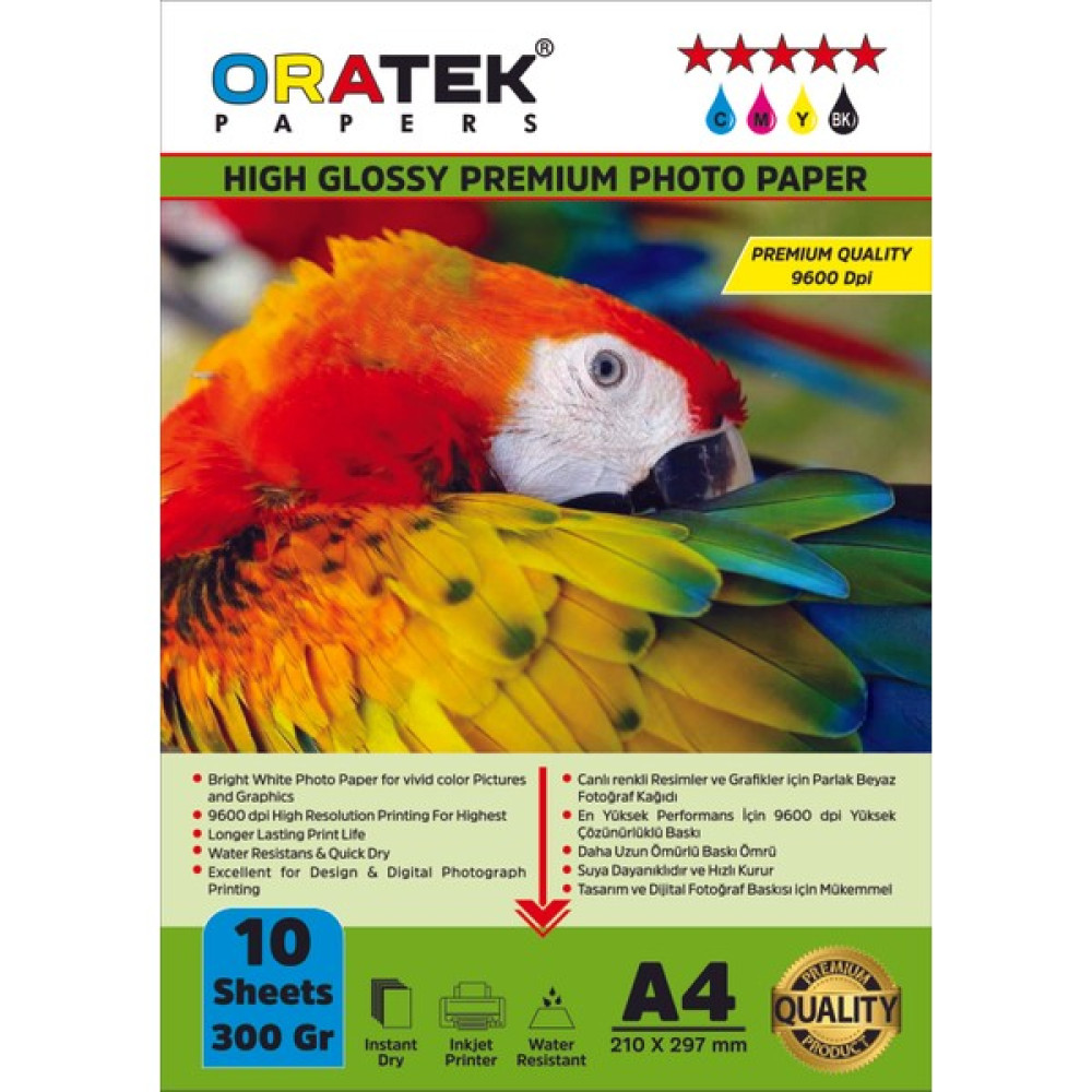 Oratek Canon GI-490 G3411 Fotoğraf Kağıdı A4 Premium Parlak Çift Taraflı 300 Gr.10 Adet Fotoğraf Kağıtları & Asetatlar Fiyatı