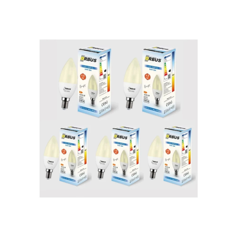 Orbus Bright Led Ampul 4.8W Sarı Isık E14 425Lm 5 Adet Klasik Ampul Fiyatı