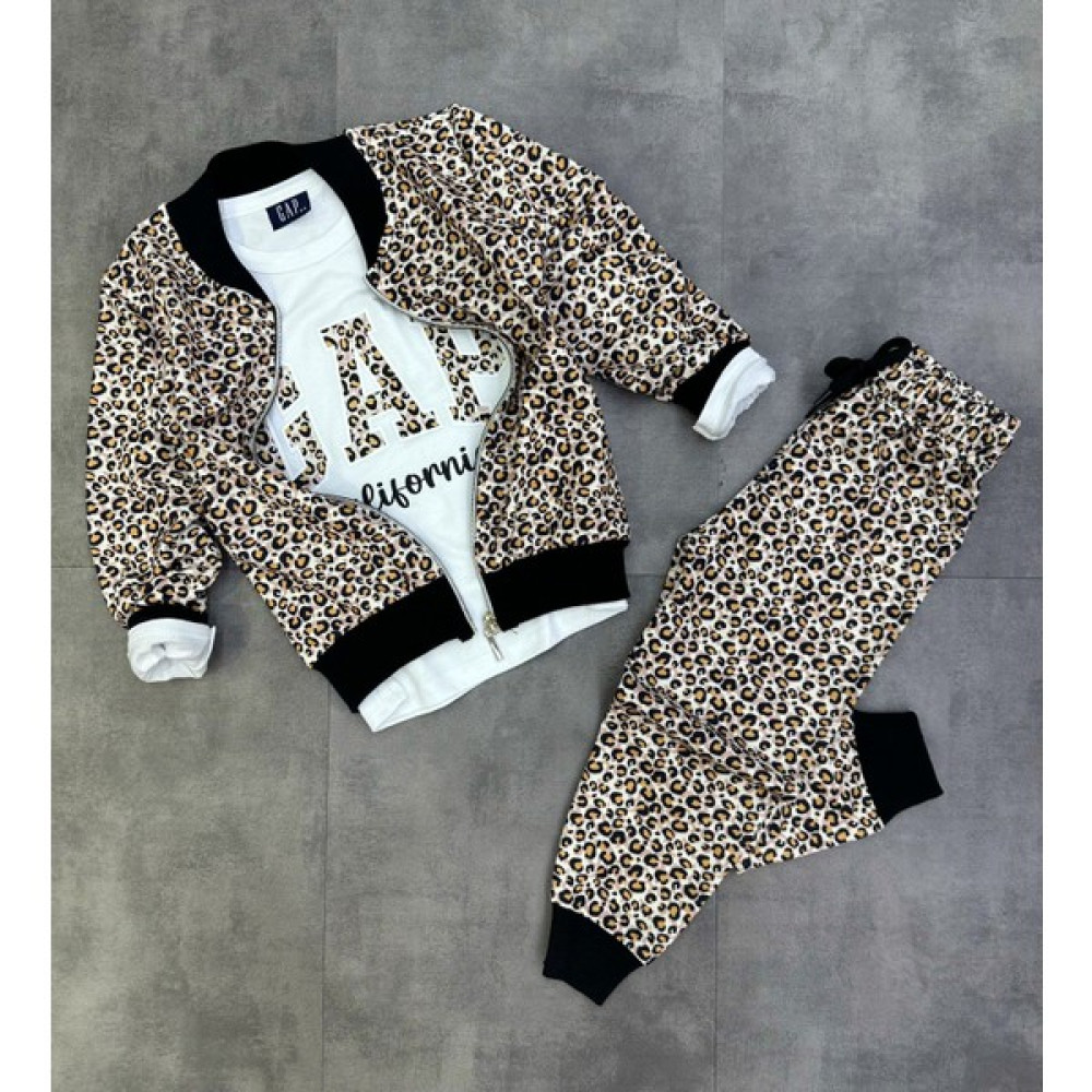 Orca Kids Fashion 3-10 Yaş Aralığı Gap Leopar Mevsimlik 3lü Takım Beyaz Kız Çocuk Giyim Takımı Fiyatı
