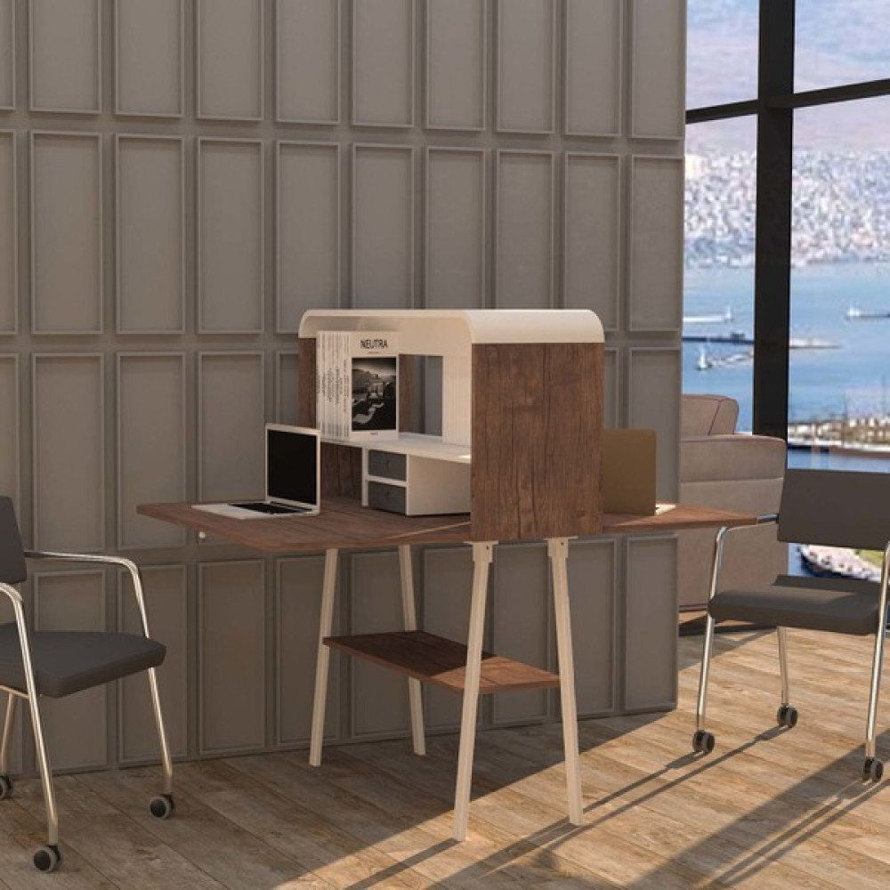 Orfis Puerta 2'li Çalışma Masası - 100 x 126 x 35 cm - Antik Dark - Beyaz Çalışma Masası Fiyatı