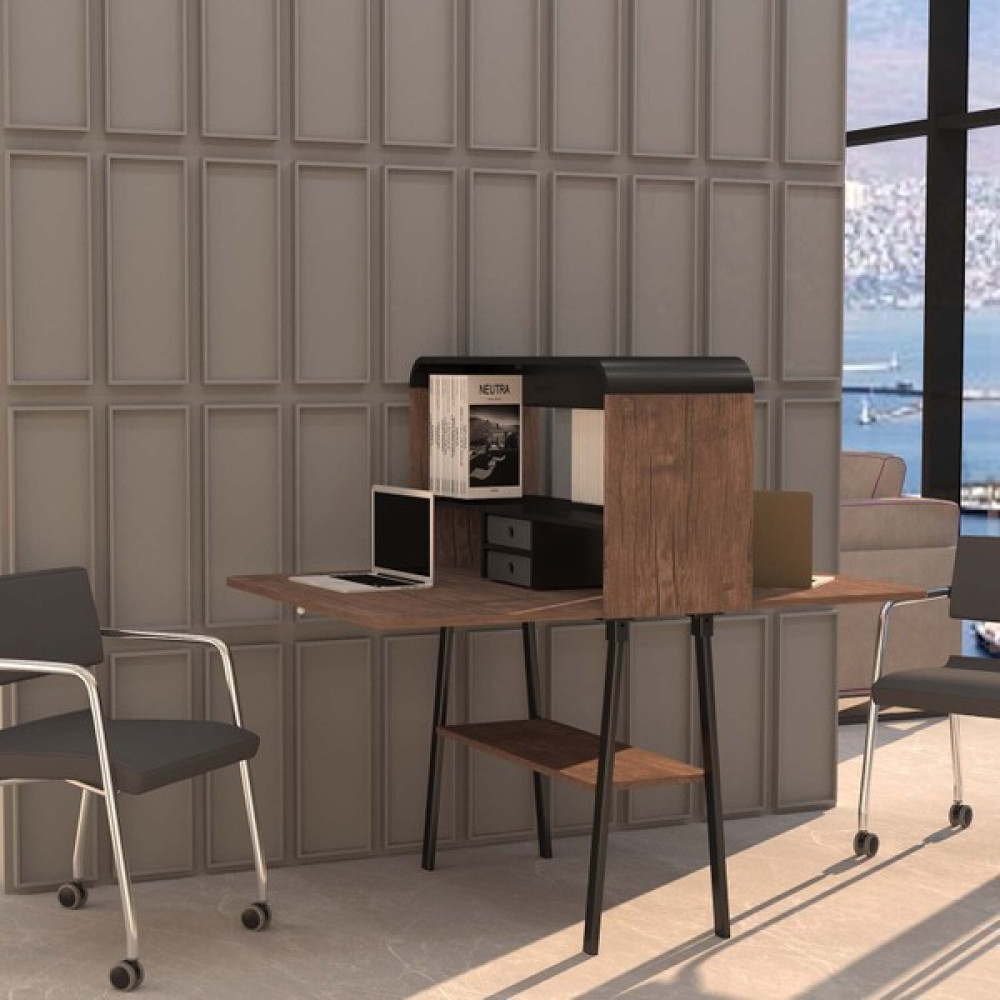 Orfis Puerta 2'li Çalışma Masası - 100 x 126 x 35 cm - Antik Dark - Siyah Çalışma Masası Fiyatı