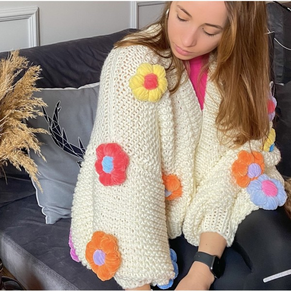 Organic Mira Organıcmıra Kadın Oversize Crop Çiçekli Beyaz Hırka Papatyalı Ceket Salaş Mont Kadın Hırka Fiyatı