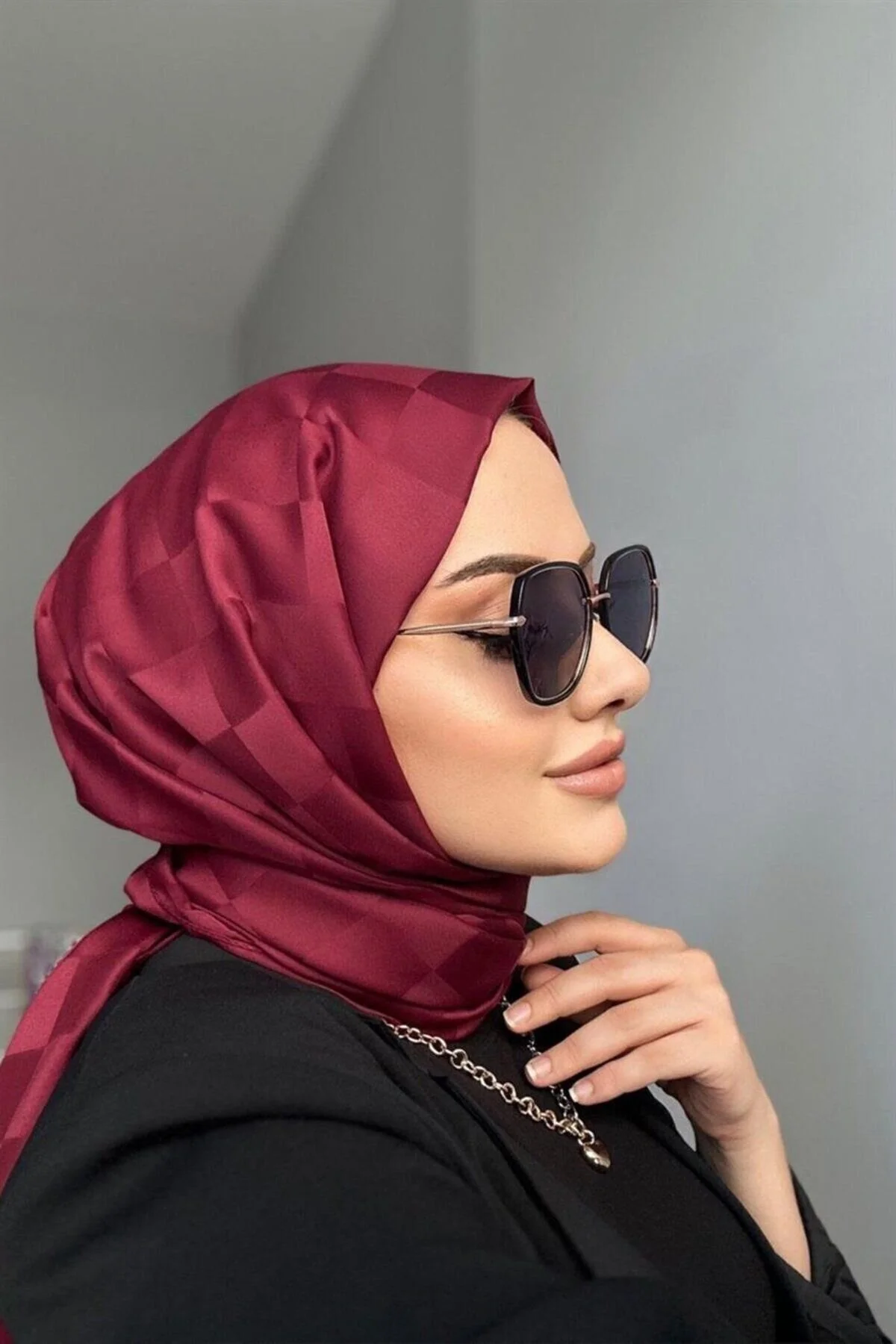 Organic Scarfs Dama Desen Jakar Şal - Bordo 75 x 190 Beden" Şal Fiyatı