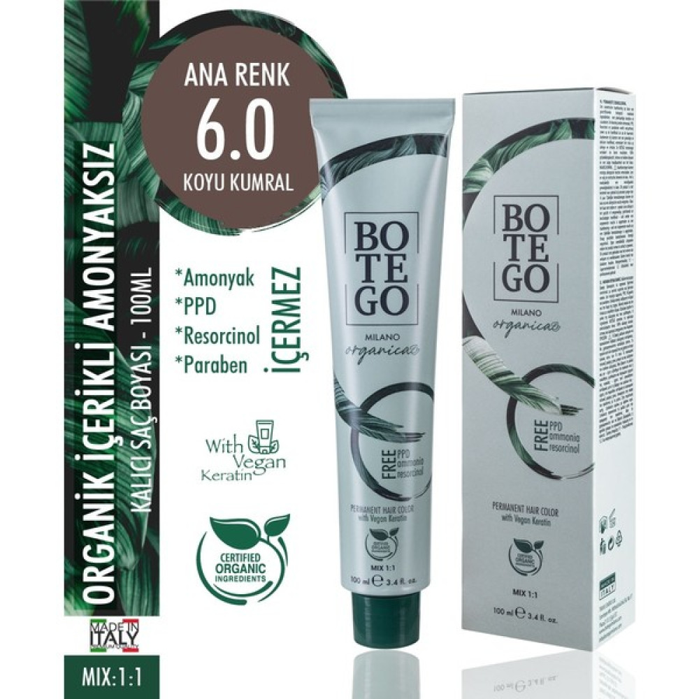 Organica Profesyonel Saç Boyası 100 Ml. Kalıcı Amonyaksız-Vegan Krem Boya - 6.0 Koyu/kumral Saç Boyası Fiyatı