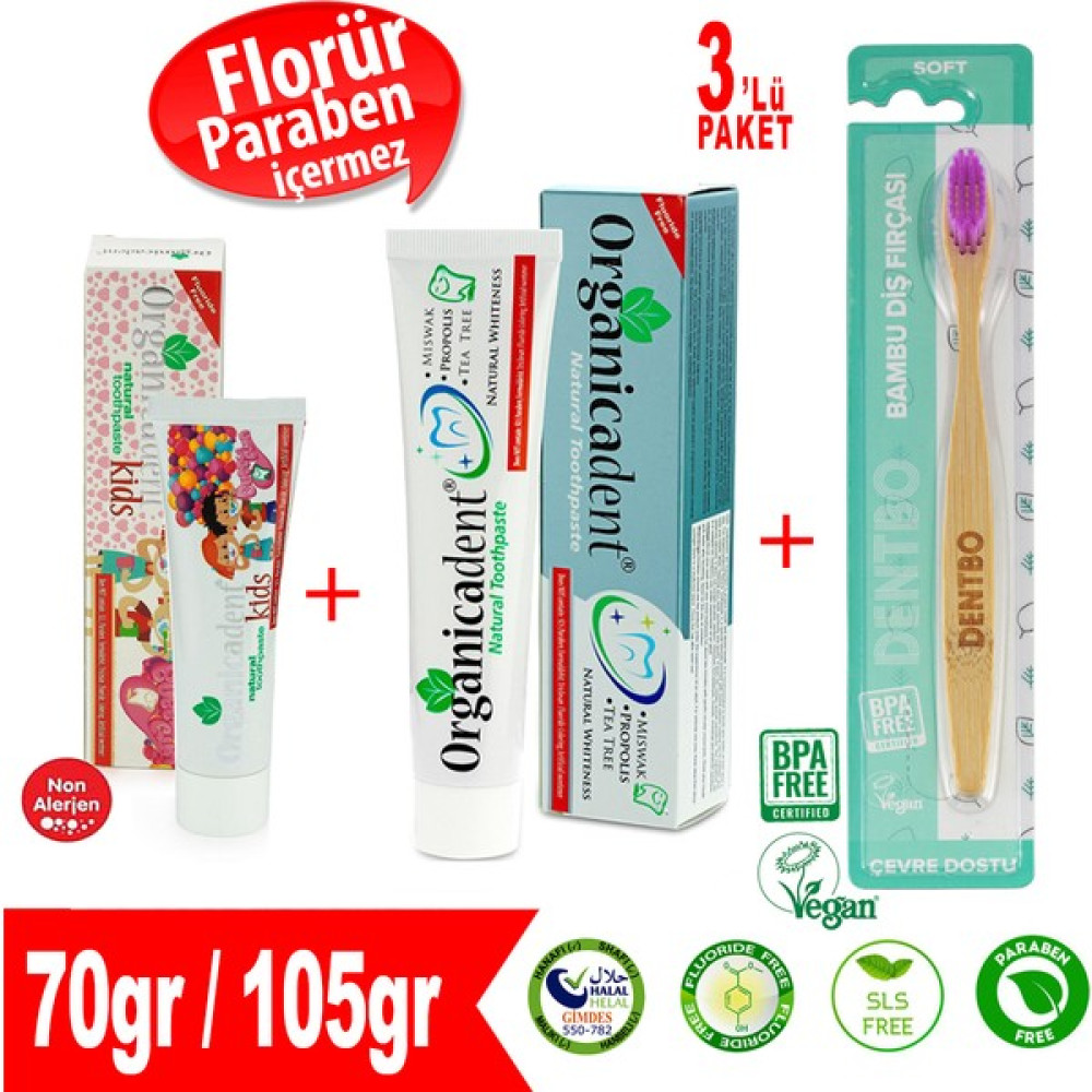 Organicadent Doğal Çocuk ve Yetişkin Diş Macunu + Dentbo Diş Fırçası (Lila) Diş Macunları Fiyatı