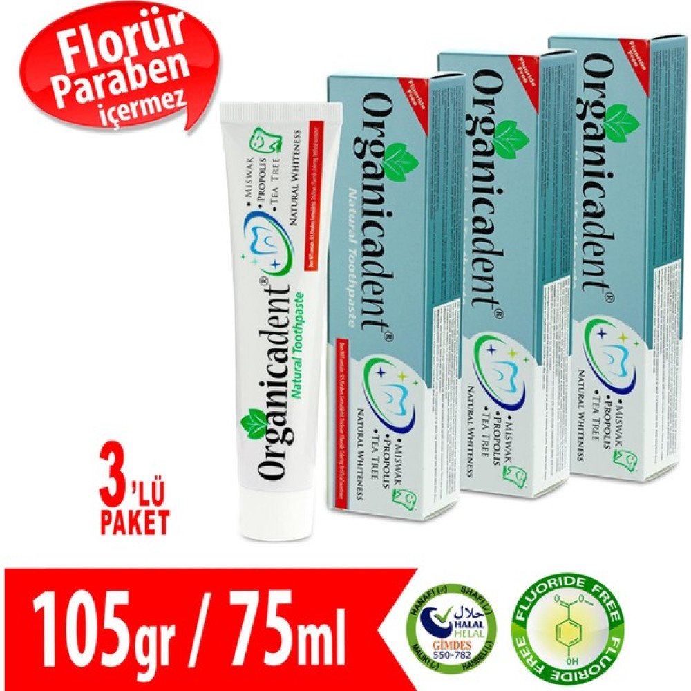 Organicadent Doğal Diş Macunu Florürsüz 75ml X3 Aile Paketi Diş Macunları Fiyatı