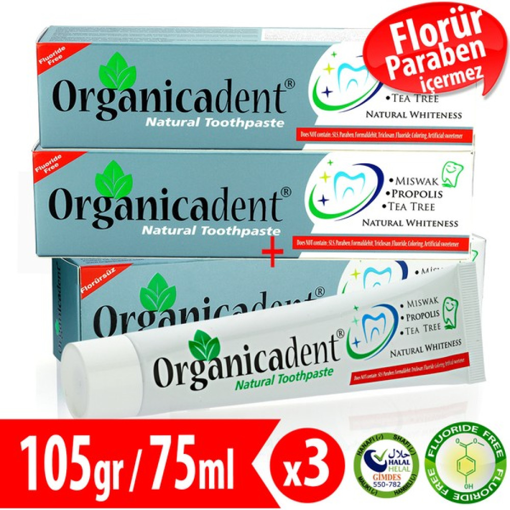 Organicadent Florürsüz Doğal Diş Macunu 75 ml 3'lü Aile Paketi Diş Macunları Fiyatı