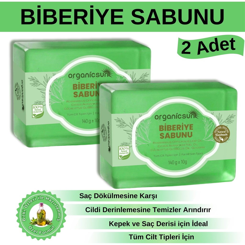 Organicsun Doğal Biberiye Sabunu 140 gr x 2 Adet - Saç Dökülmesine Karşı | Yüz Vücut ve Saç Için Kullanıma Uygun Diğer Fiyatı