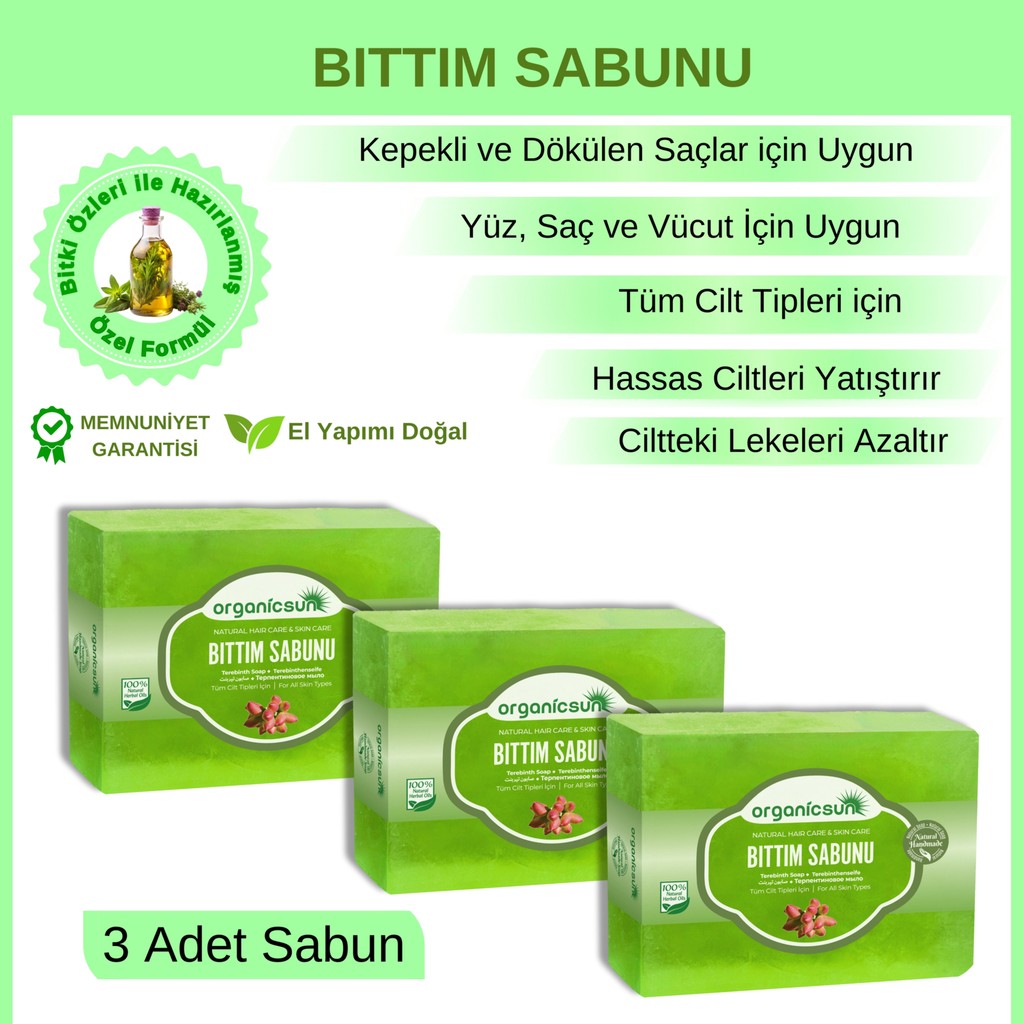 Organicsun Doğal Bıttım Sabunu 140 gr x 3 Adet Saç Dökülmesine Karşı Tüm Saç ve Cilt Tipleri Için Diğer Fiyatı