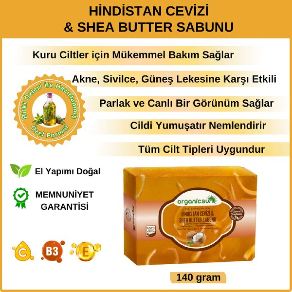 Organicsun Doğal Hindistan Cevizi & Shea Butter Sabunu 140 gr Tüm Cilt Tipleri Için Besleyici ve Onarıcı Etkili Oto Boyaları Fiyatı