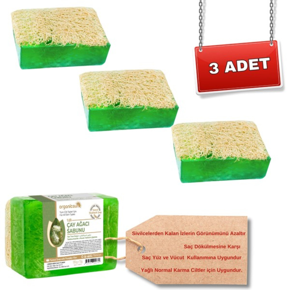 Organicsun Doğal Kabak Lifli Çay Ağacı Sabunu 120 gr x 3 Adet Tüm Cilt Tipleri Sivilce ve Siyah Nokta Karşıtı Oto Boyaları Fiyatı