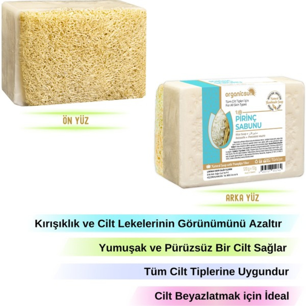 Organicsun Doğal Kabak Lifli Pirinç Sabunu 120 gr Tüm Cilt Tipleri Için Beyazlatma Etkili E ve B Vitaminli Oto Boyaları Fiyatı