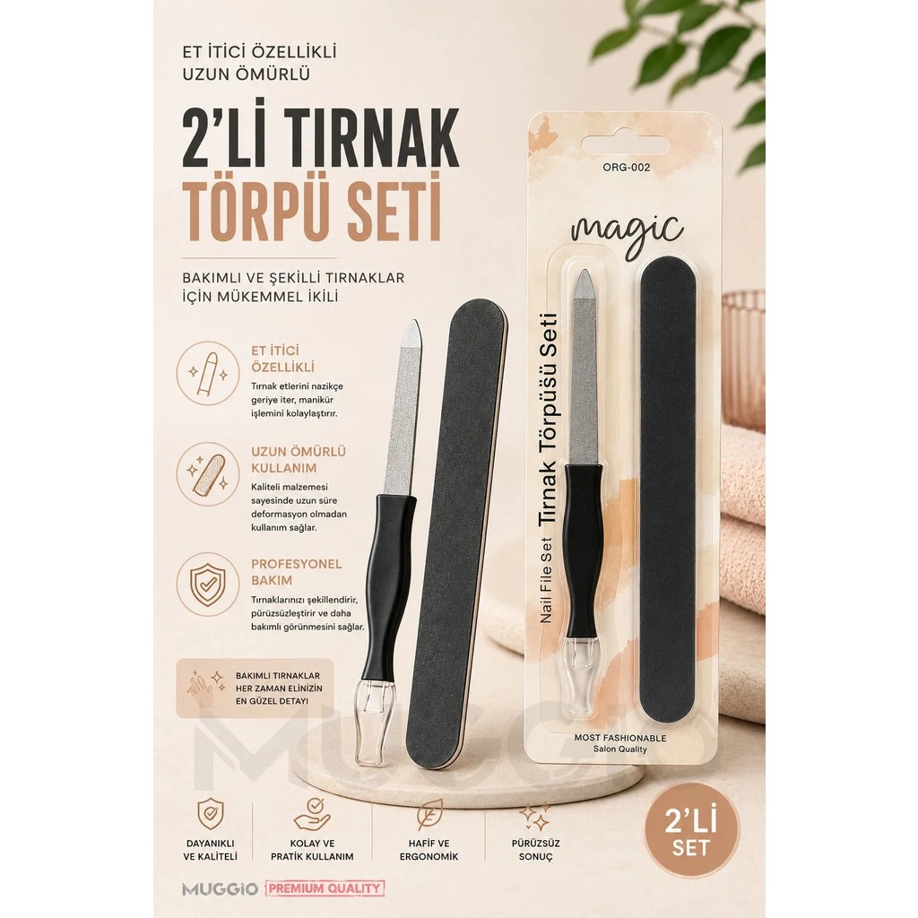 Organiflex Tırnak Törpü Seti 2'li Metal ve Sünger Törpü Et Itici Arka Başlık Diğer Fiyatı