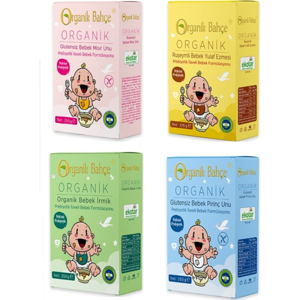 Organik Bahçe Organik Bebek Ek Gıda Seti + 6 Ay Organik Irmik-Ruşeymli Yulaf Ezmesi-Glutensiz Pirinç Unu-Glutensiz Mısır Unu Set Bebek Mamaları Fiyatı