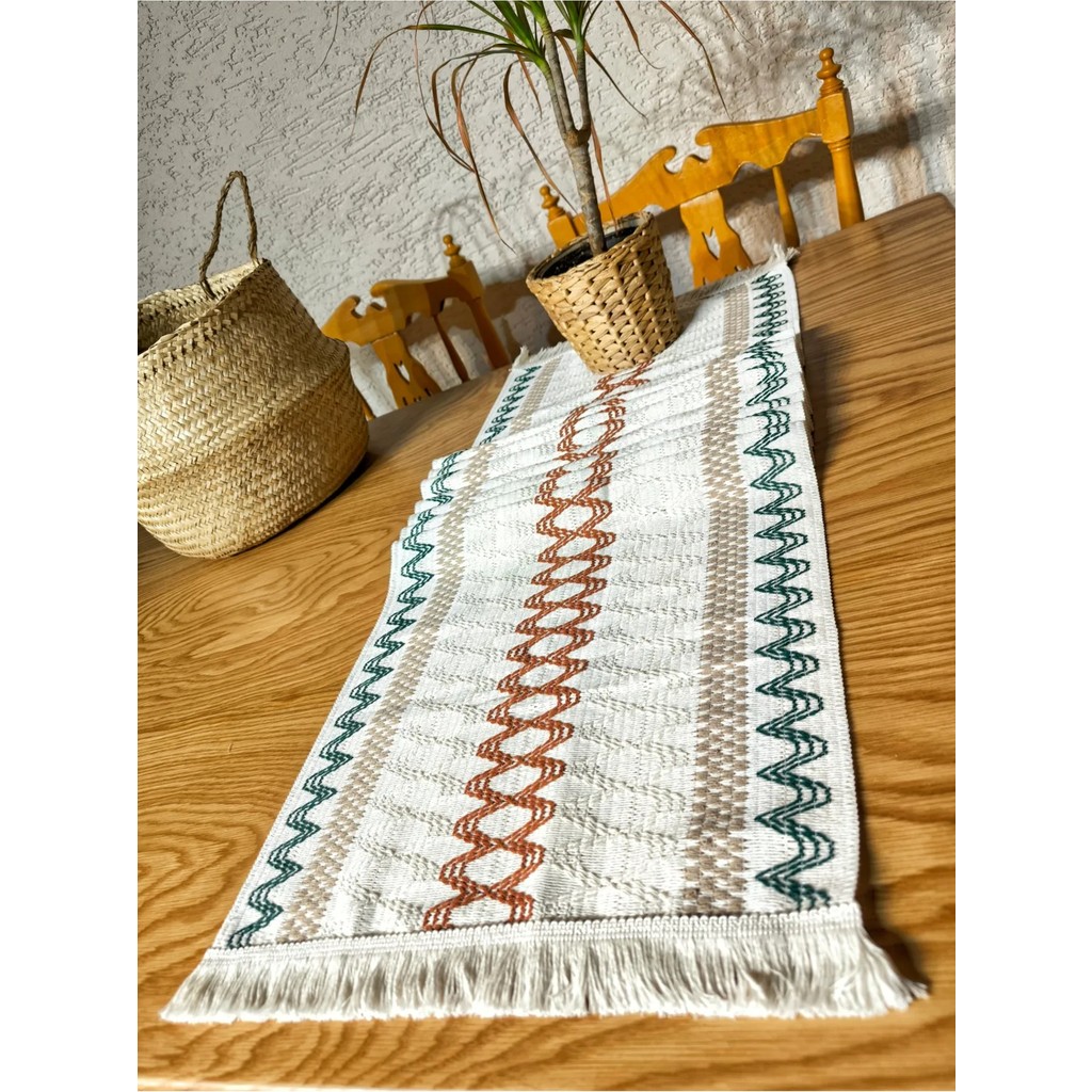 Organik Pamuk Dantel Runner Kilimli Desen 150X35 - 35 x 145 cm - Ekru Kilim Fiyatı
