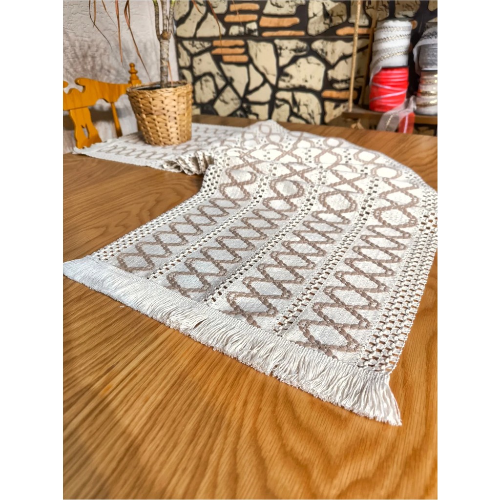 Organik Pamuk Dantel Runner Kilimli Desen 150X35 - Ekru - Bej - 35 x 145 cm SSD / Solid State Drive Fiyatı