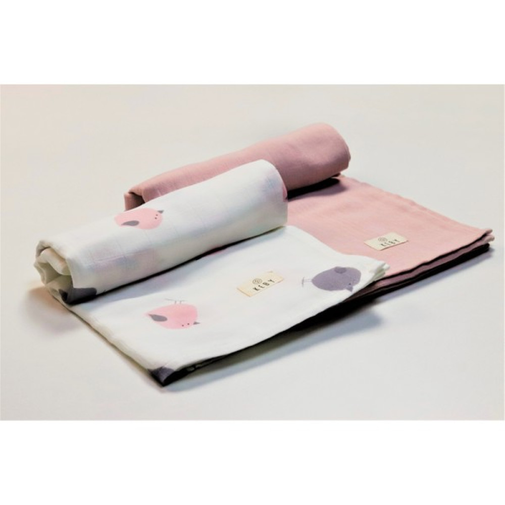 Organik Pamuk Müslin Örtü 2'li Set-Pembe Kuş - 90 x 90 cm - Pembe Hamilelik ve Emzirme Fiyatı