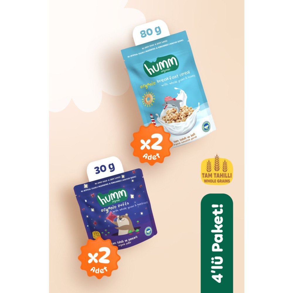 Organik Puf & Gevrek Atıştırmalık Paketi - 4 Adet (2 Çeşit) - 220 gr Kahvaltılık Gevrek Fiyatı
