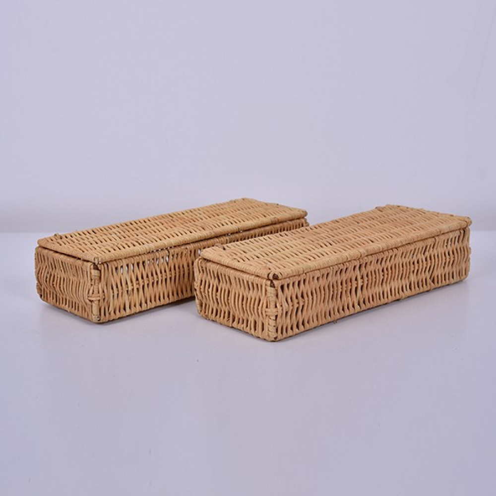 Organizer, Rattan Kapaklı Saklama Kutusu, Dekoratif Obje, Dolap İçi Düzenleyici 26x5cm 2 li Set - Kahverengi Eşya Saklama Kutusu Fiyatı