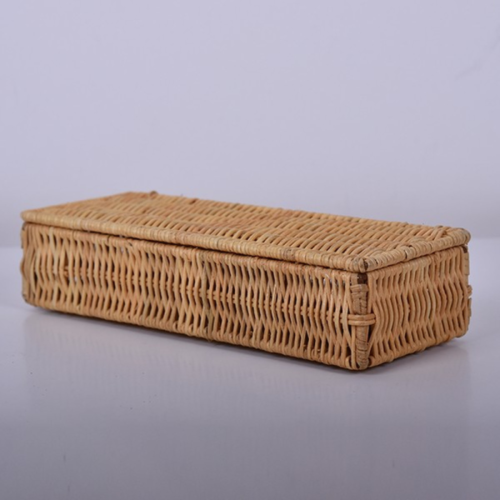 Organizer, Rattan Kapaklı Saklama Kutusu, Dekoratif Obje, Takı Kutusu, Dolap İçi Düzenleyici 26x5cm - Kahverengi Eşya Saklama Kutusu Fiyatı