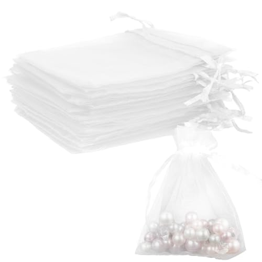 Organza Bags, White Organza Bags, 50Pcs, Sheer Organza Bags 3 x 4 inch, Jewelry Gift Bags, Party Favor Bags with Drawstring, Mesh Gift Pouches Mini Candy Bags for Wedding Christmas Party