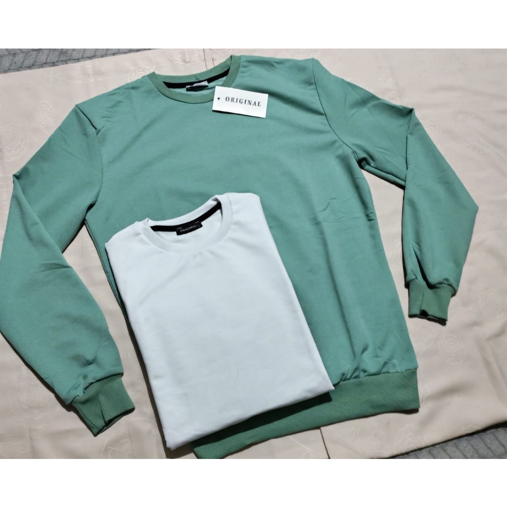 Orginal 2'li paket Bisiklet Yaka Sweatshirt BEYAZ-MİNT Giyim & İç Giyim Fiyatı