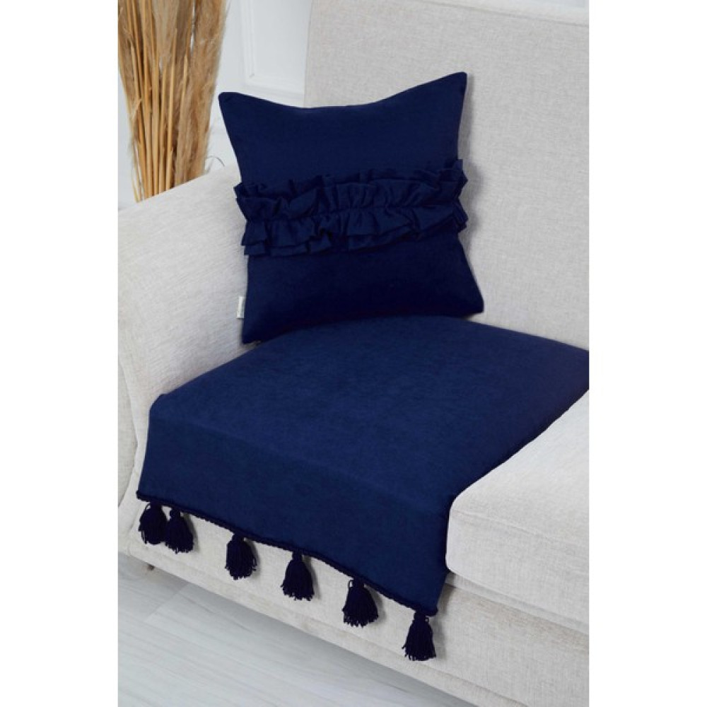 Örgü Kenar Detaylı Püsküllü Koltuk Örtüsü 90 x 75 cm ,Ko-26t - 75 x 90 cm - Mavi Koltuk & Kanepe Örtüsü Fiyatı
