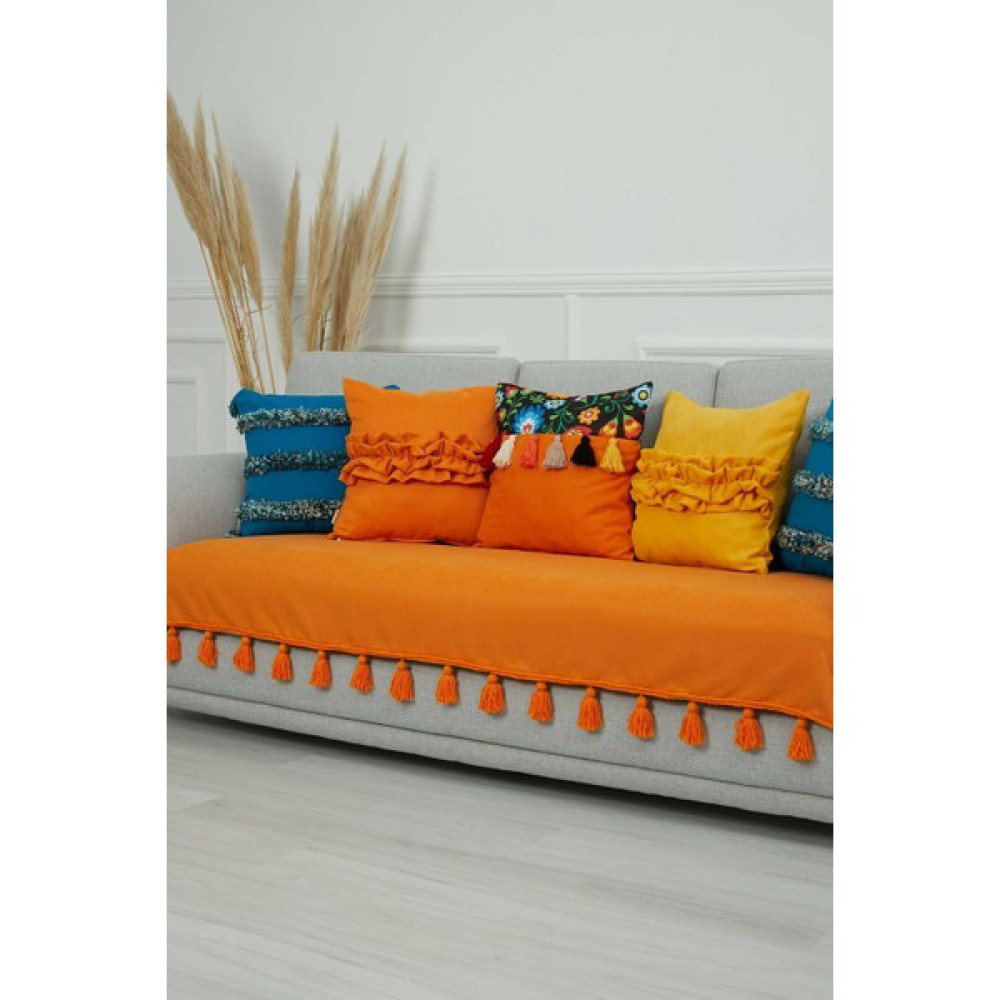 Örgü Kenar Detaylı Püsküllü Koltuk Örtüsü,Ko-26 - 90 x 70 cm - Renkli Koltuk & Kanepe Örtüsü Fiyatı