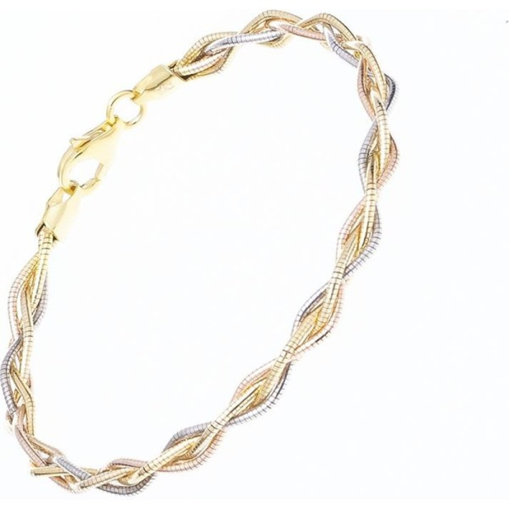 Örgü Model Üç Renk Gümüş-Gold-Rose İthal 925 Ayar Gümüş Kadın Bileklik - 18 - Gümüş - Rose Saat ve Bileklik Aksesuarı Fiyatı