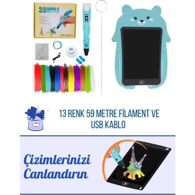 ORH MARKET 3D Kalem USB Kablolu MAVİ Üç Boyutlu Yazıcı Kalem ve MAVİ Panda Grafik Tablet Set - 59 Metre Filament Kalem & Yazı Gereçleri Fiyatı