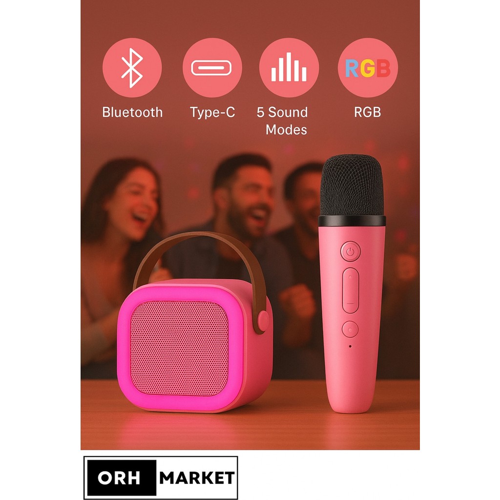 ORH MARKET Kablosuz Karaoke Bluetooth Hoparlör Tek Mikrofonlu Rgb Işıklı, Taşınabilir, Usb/sd Parti Hoparlörü - Pembe Bluetooth Hoparlör Fiyatı