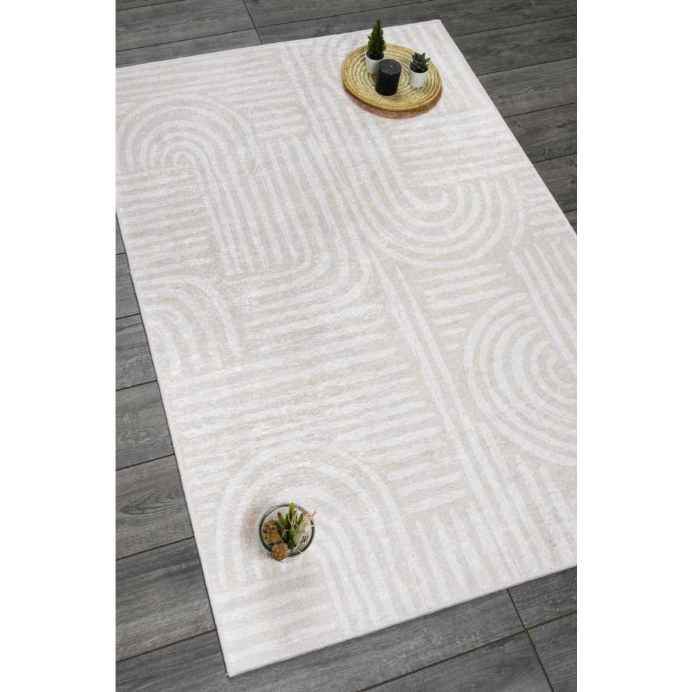 Oriente Home Modern Desenli Açık Bej Beyaz Kadife Halı Yıkanabilir Kaymaz Taban Koridor Halısı Yolluk 120 x 600 Beden Yolluk Fiyatı
