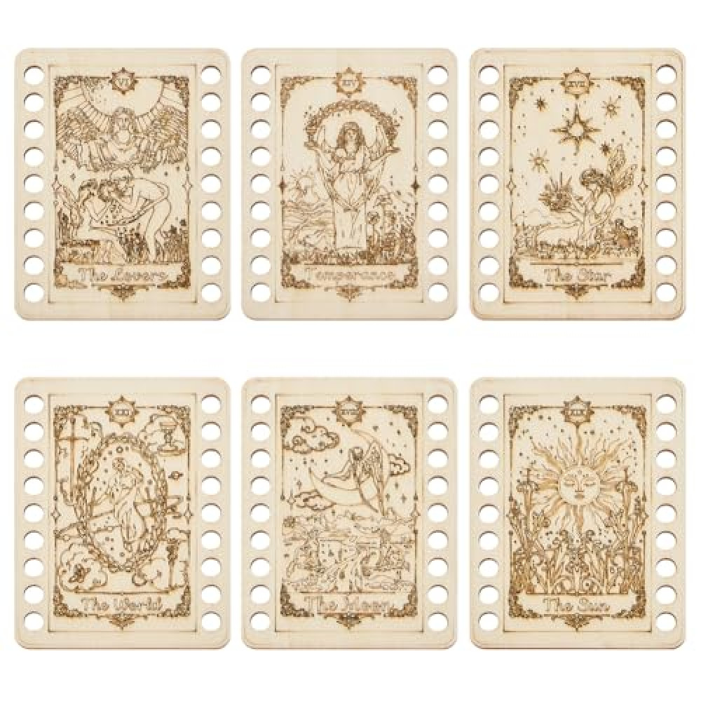 ORIGACH 6 Set Tarot Embroidery Thread Organizer Cards, Wooden Embroidery Floss Storage Holders with 18 Positions Needlework Thread Holder for DIY Sewing Storage Thread, 12x9 cm