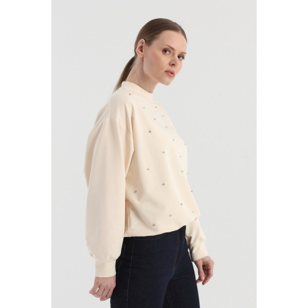 Origami Önü Taş Işlemeli Sweatshirt Bayan Sweatshirt Fiyatı