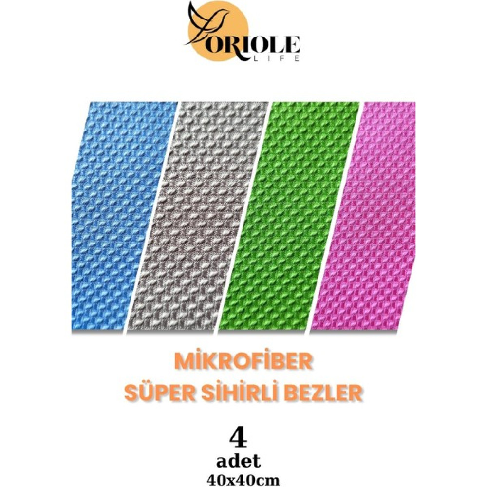 Oriole Life - Süper Mikrofiber Sihirli Bezler - 4'lü Paket Cam Bezi, Mikrofiber Temizlik Bezi (40X40 Cm) Temizlik Malzemeleri Fiyatı
