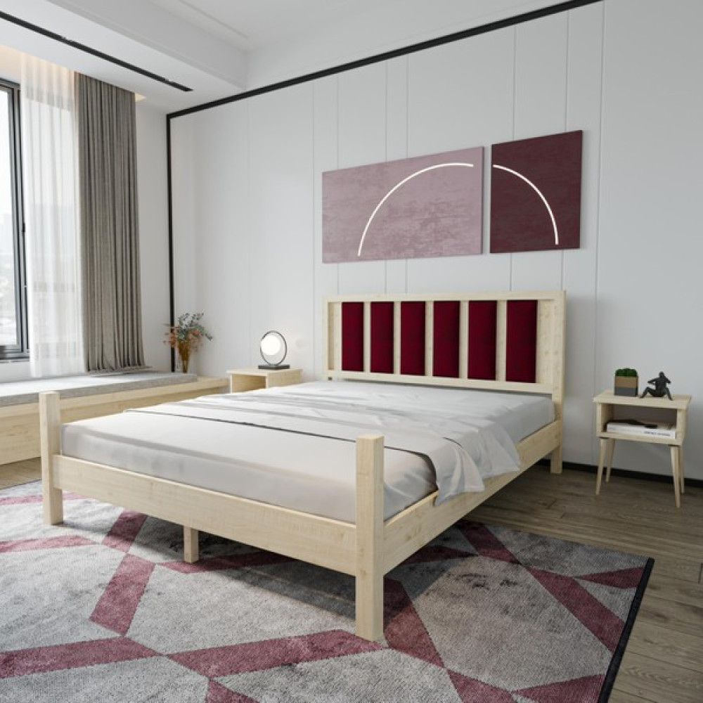 Orion Model Bordo Renk Puflu Başlıklı Vernikli Çam Ahşap Karyola ve Iki Komodin Set - Vernik - 90 x 190 cm Karyola Fiyatı
