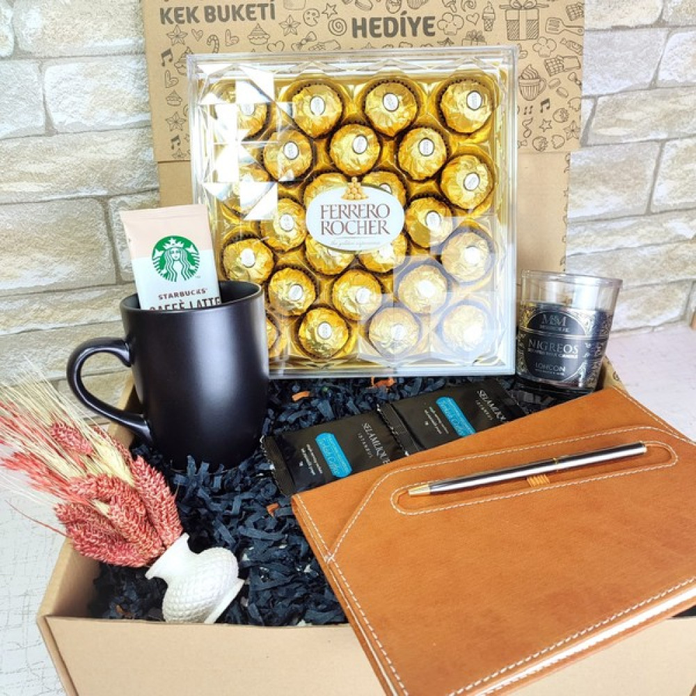 Orjinal Hediyeler Erkek Sevgiliye Lüks Hediye Seti, Ferrero Rocher, Ajanda ve Kahve - Renkli Altın, Takı & Aksesuar Fiyatı