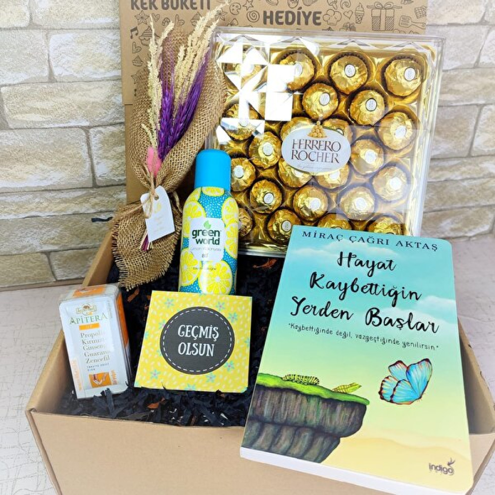 Orjinal Hediyeler Geçmiş Olsun Hediyesi Paket, Ferrero Rocher Çikolata, Balparmak Apitera - Renkli Hediyelik Eşya Fiyatı