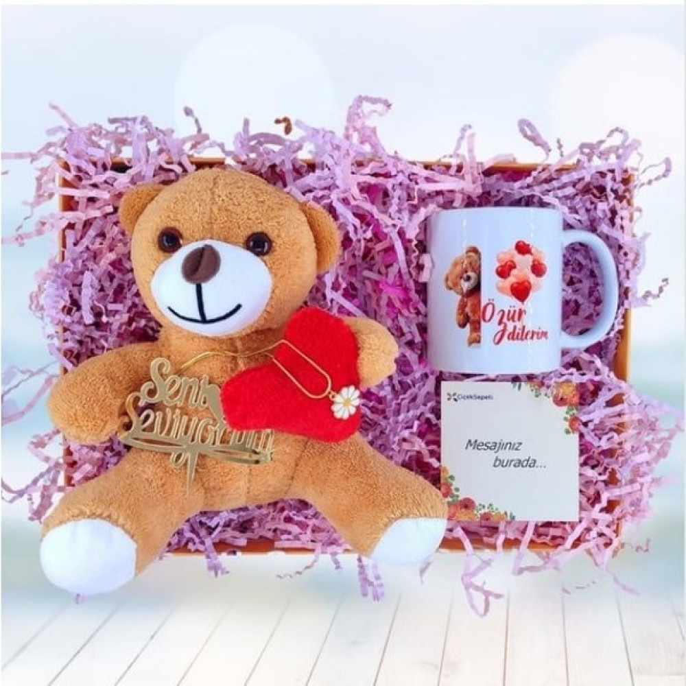 Orjinal Hediyeler Özür Dilerim Beni Affet Hediye Paketi, Papatya Kolye, Peluş Kalpli Ayı, Mug Kupa Altın, Takı & Aksesuar Fiyatı