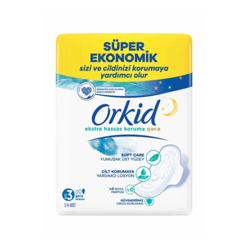 Orkid Extra Hassas Gece Hijyenik Ped 3 Beden 14'Lü 8001841807423 Hijyenik Ped Hijyenik Pedler ve Tamponlar Fiyatı