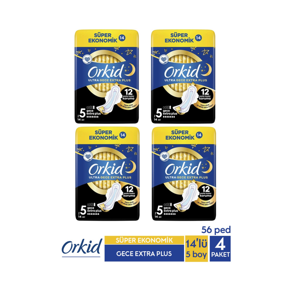 Orkid Süper Ekonomik Ultra Gece Extra Plus 14 Ad. 5 Boy X 4 Paket Hijyenik Pedler ve Tamponlar Fiyatı