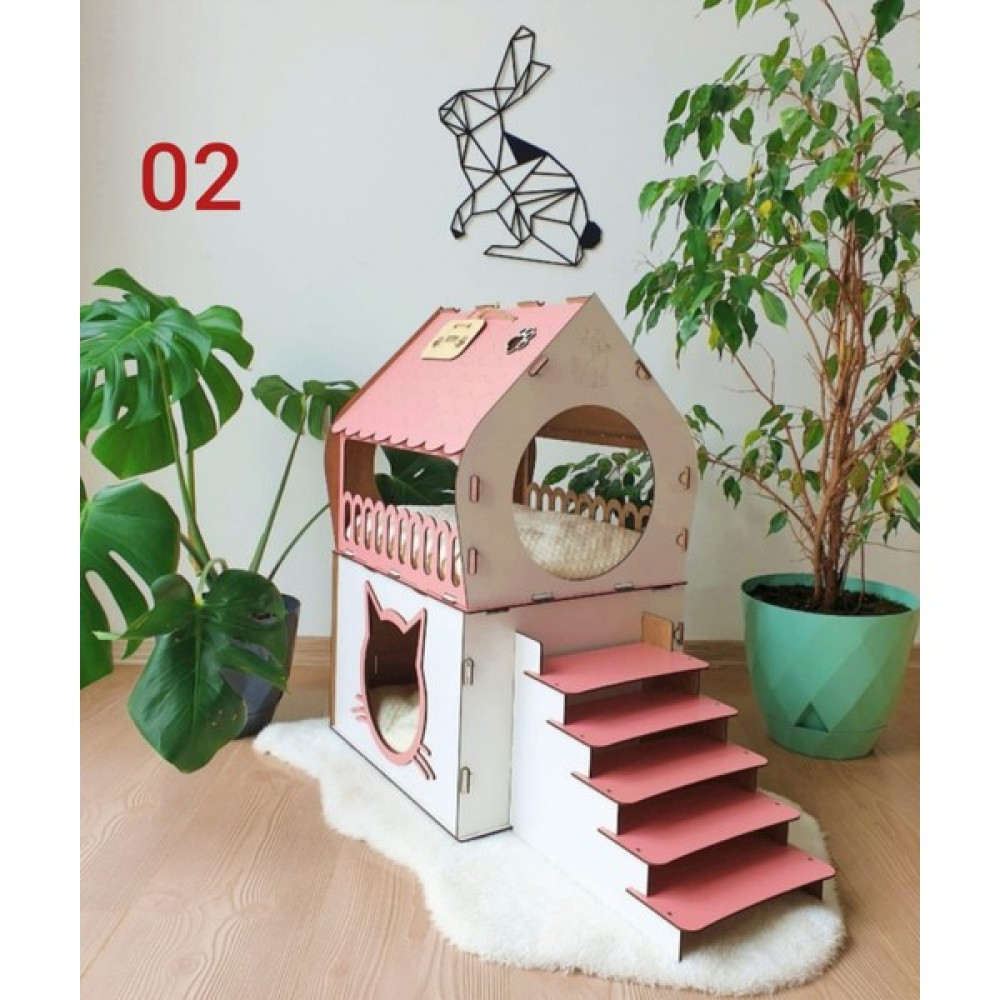 Orkide Hediyelik Eşya 2 Katlı Ahşap Kedi Oyun Evi - Pembe Evcil Hayvan Ürünleri Fiyatı