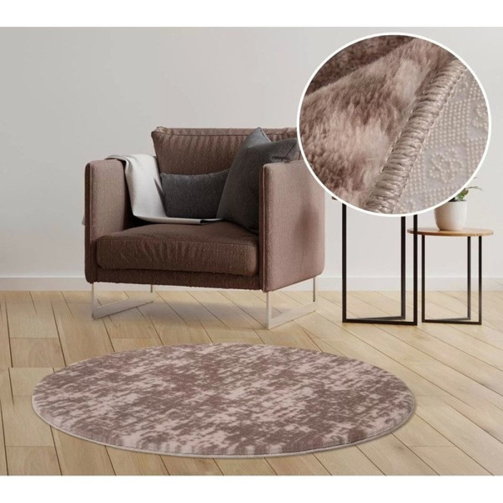 Orkide Home Modern Dekoratif Halı Jel Kaymaz Taban Peluş Puffy Yuvarlak Post Kahverengi - 150 x 150 cm Yolluk Fiyatı