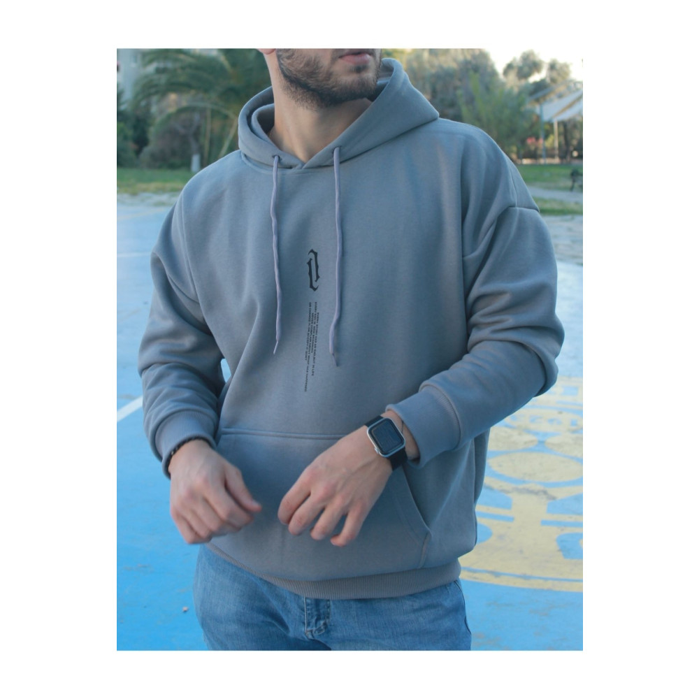 ORLONTEX Erkek Füme Göğüs Dikey Baskılı Oversize Kapşonlu Sweatshirt M Beden Bayan Sweatshirt Fiyatı
