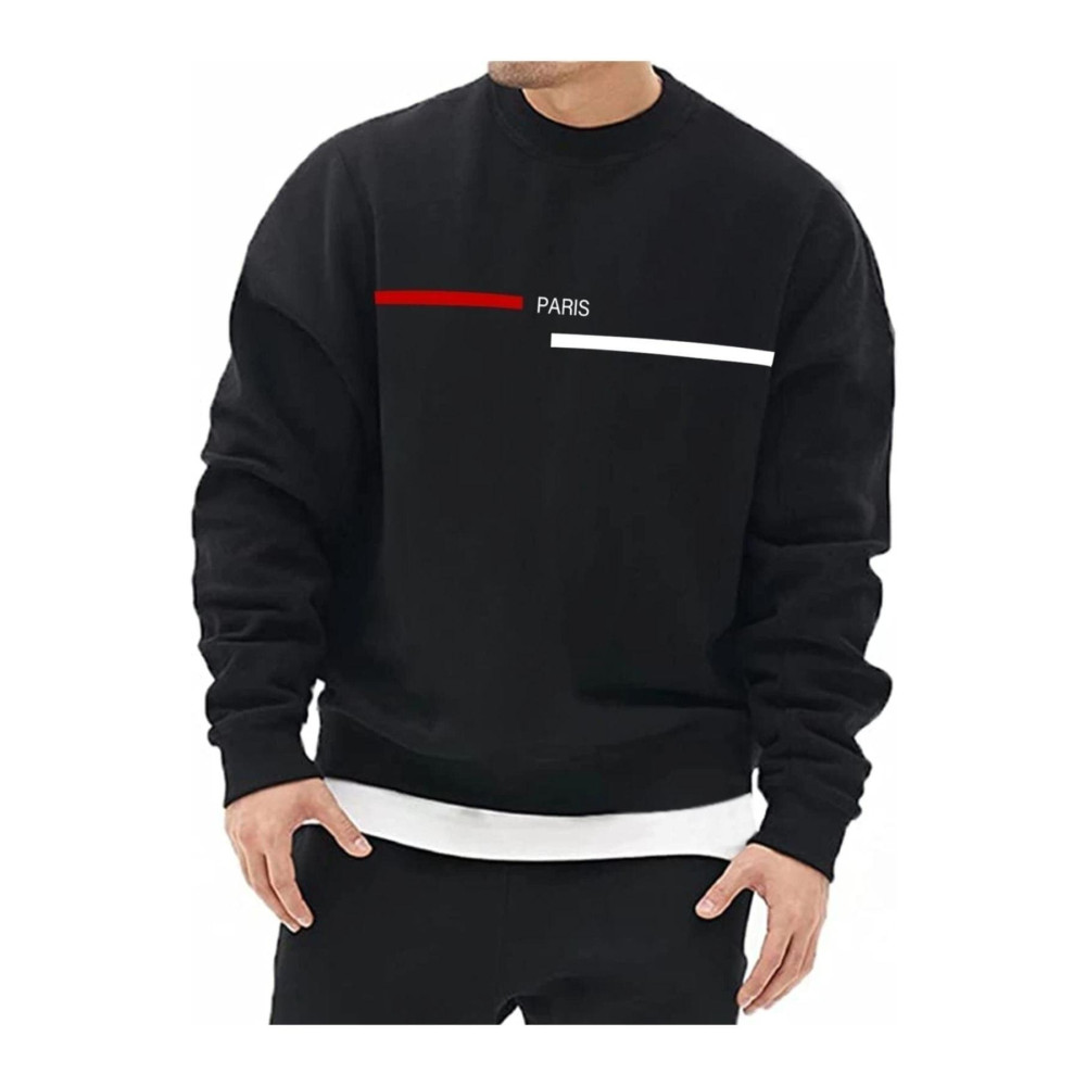 ORLONTEX Erkek Siyah Paris Çizgi Baskılı Oversize Bisiklet Yaka Sweatshirt S Beden Bayan Sweatshirt Fiyatı