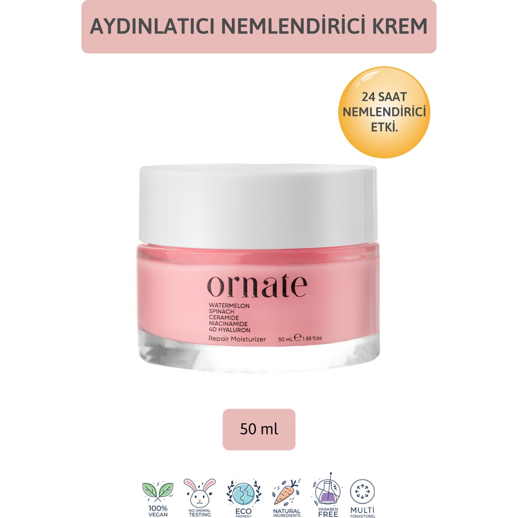 Ornate 50 ml Su Bazlı Nemlendirici Krem Aydınlatmaya Yardımcı Hyalüronik Asit ile Tüm Cilt Tipleri Diğer Fiyatı