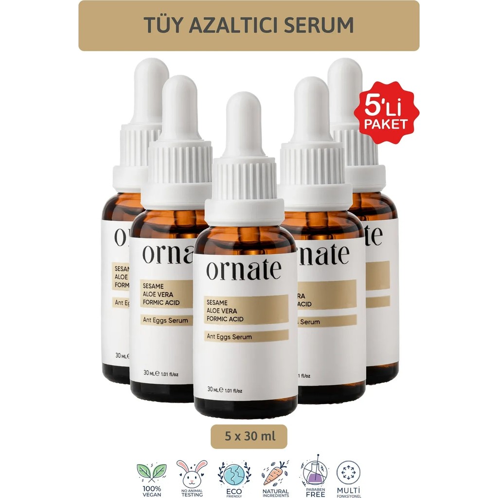 Ornate Karınca Yumurtası Yağı Tüy Azaltıcı Nemlendirici Serum 5'li Süper Set 30 ml Diğer Fiyatı