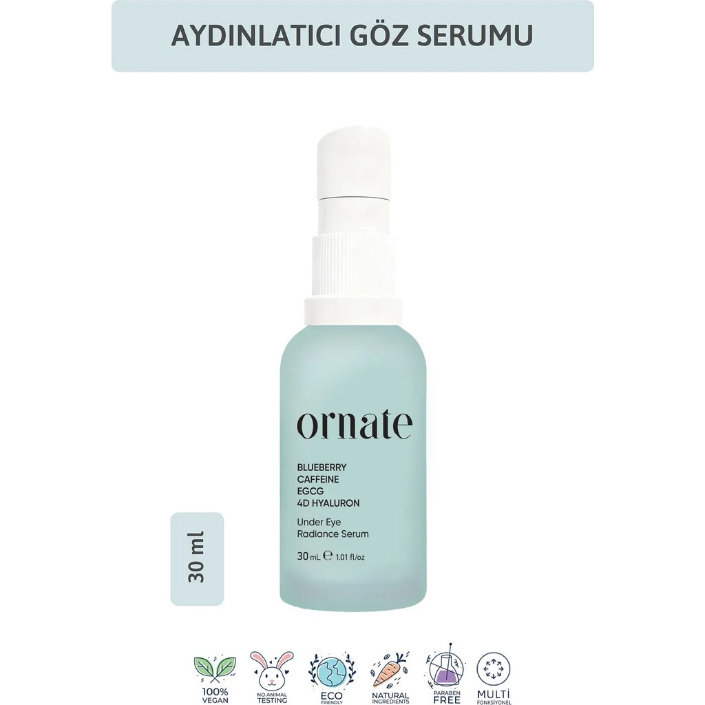 Ornate Torbalanma Karşıtı ve Göz Çevresi Aydınlatmaya Yardımcı Göz Altı Bakım Serumu Caffeine %5 %2 Hyaluronic Acid Diğer Fiyatı