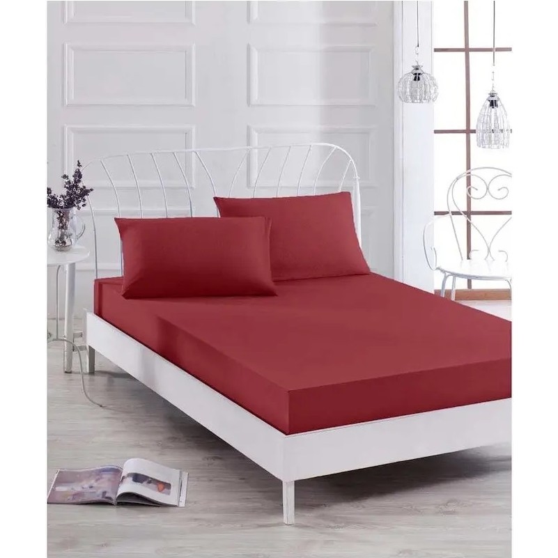 Örnek Çeyiz Akfil Pamuk Çift Kişilik Lastikli Çarşaf + 2 Adet Yastık Kılıfı (160 x 200 cm) - 160x200 - Bordo Yastık Kılıfı Fiyatı